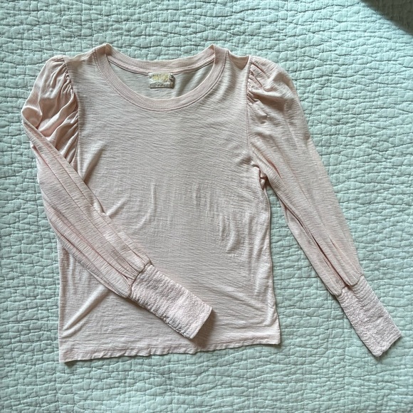Nation LTD Tops - Nation LTD Pink Cotton Long Sleeve Top w/Gathered Sleeves and Puff Shoulders S